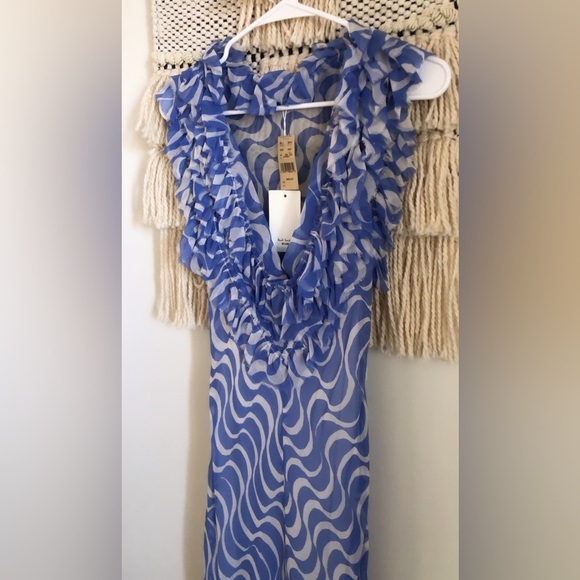 NWT Paul Smith Blue Henri Bendel Runway 100% Silk Ruffle Dress Resort Travel - Picture 3 of 9